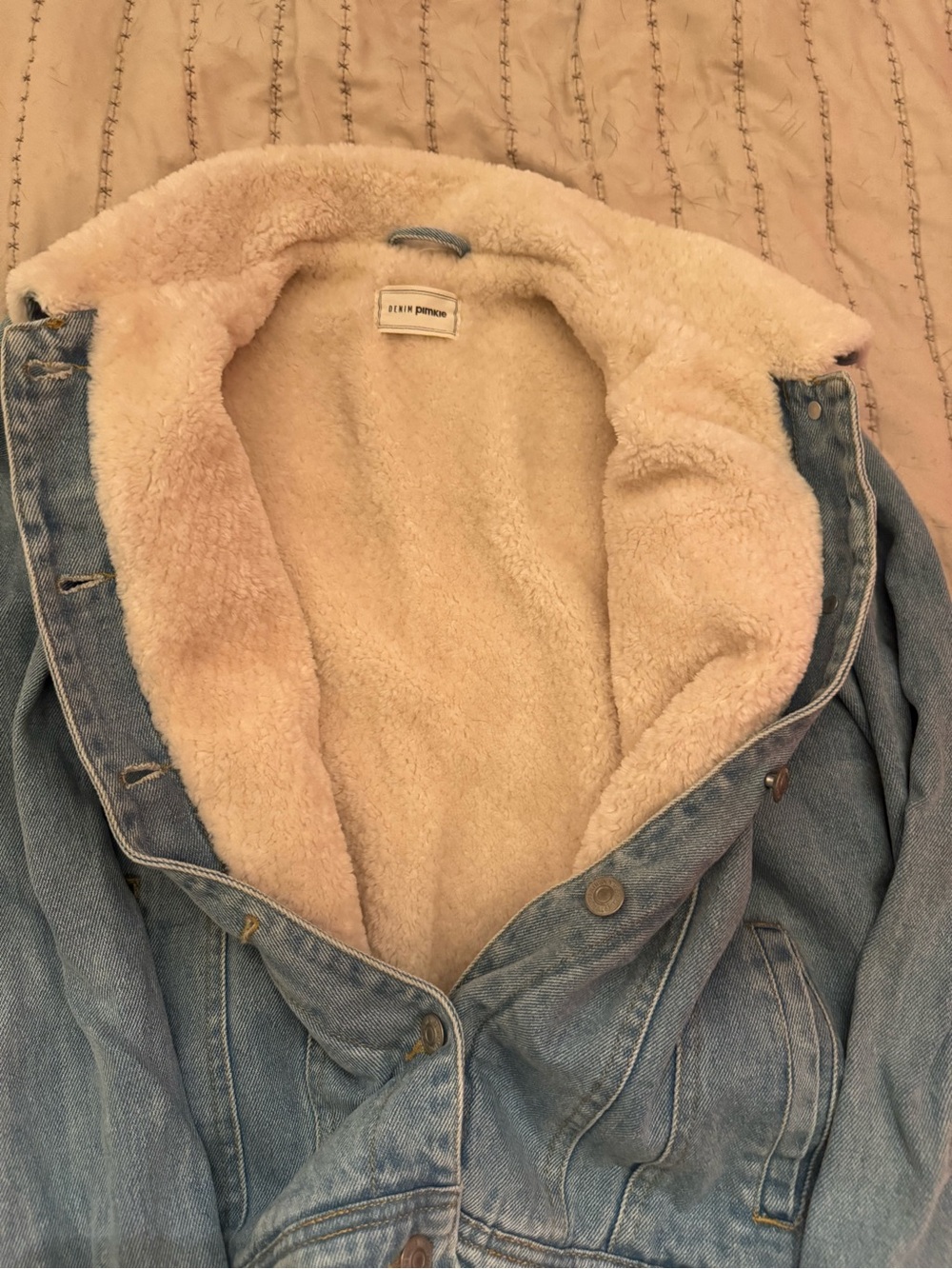 0053 Light Blue Denim Jacket with White Sherpa Collar - Picture 5 of 5